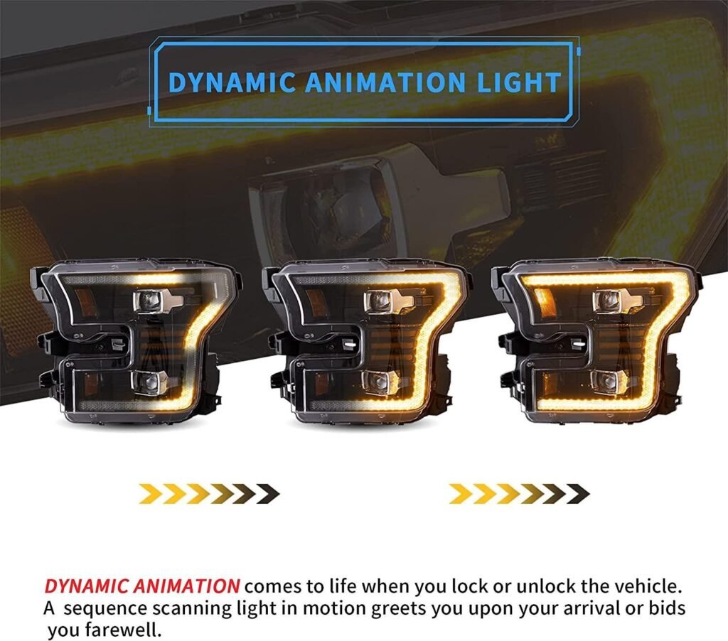 VLAND Full LED Headlights For Ford F150 13th Gen Pickup 2015-2017 With Amber DRL