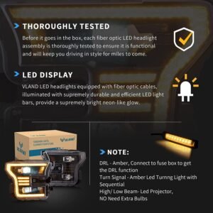 VLAND Full LED Headlights For Ford F150 13th Gen Pickup 2015-2017 With Amber DRL - Image 11