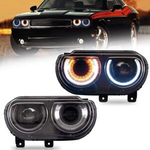 VLAND LED Halo Headlights For Dodge Challenger 2008-2014 Dual Beam DRL(White) With Sequential Turn Signals - Image 1