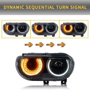 VLAND LED Halo Headlights For Dodge Challenger 2008-2014 Dual Beam DRL(White) With Sequential Turn Signals - Image 4