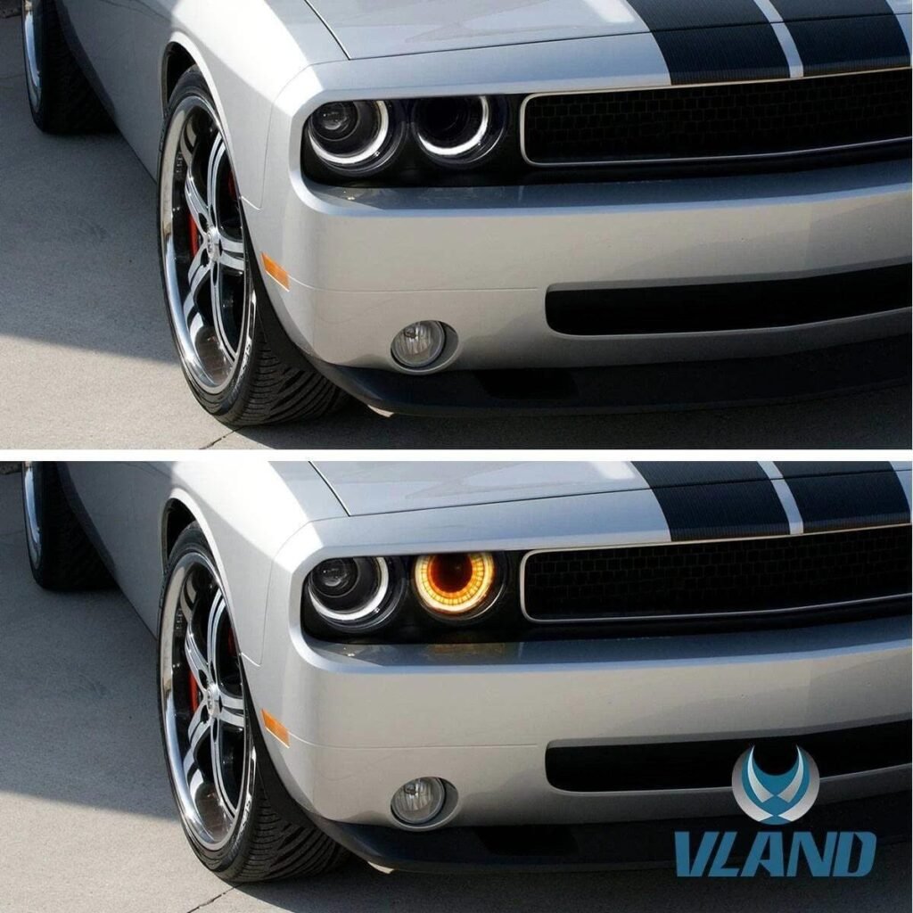 VLAND LED Halo Headlights For Dodge Challenger 2008-2014 Dual Beam DRL(White) With Sequential Turn Signals