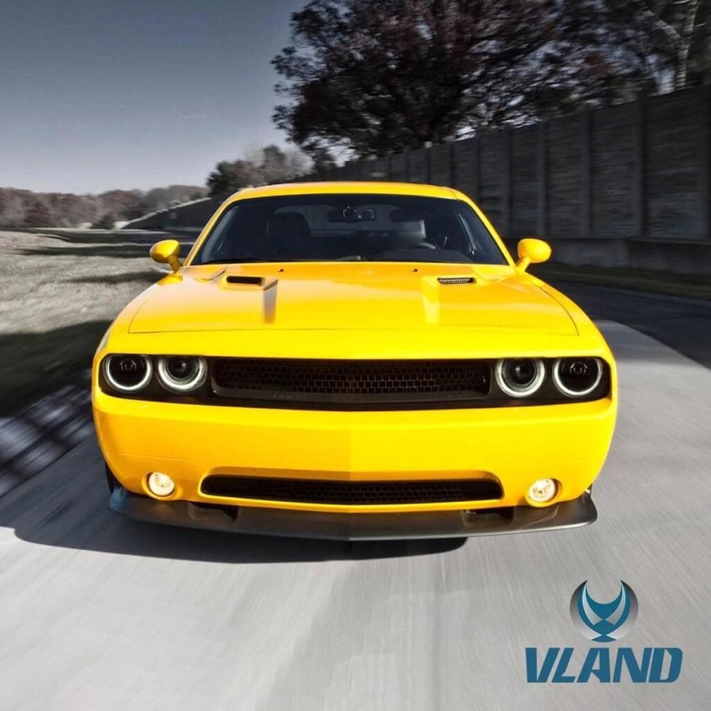 VLAND LED Halo Headlights For Dodge Challenger 2008-2014 Dual Beam DRL(White) With Sequential Turn Signals