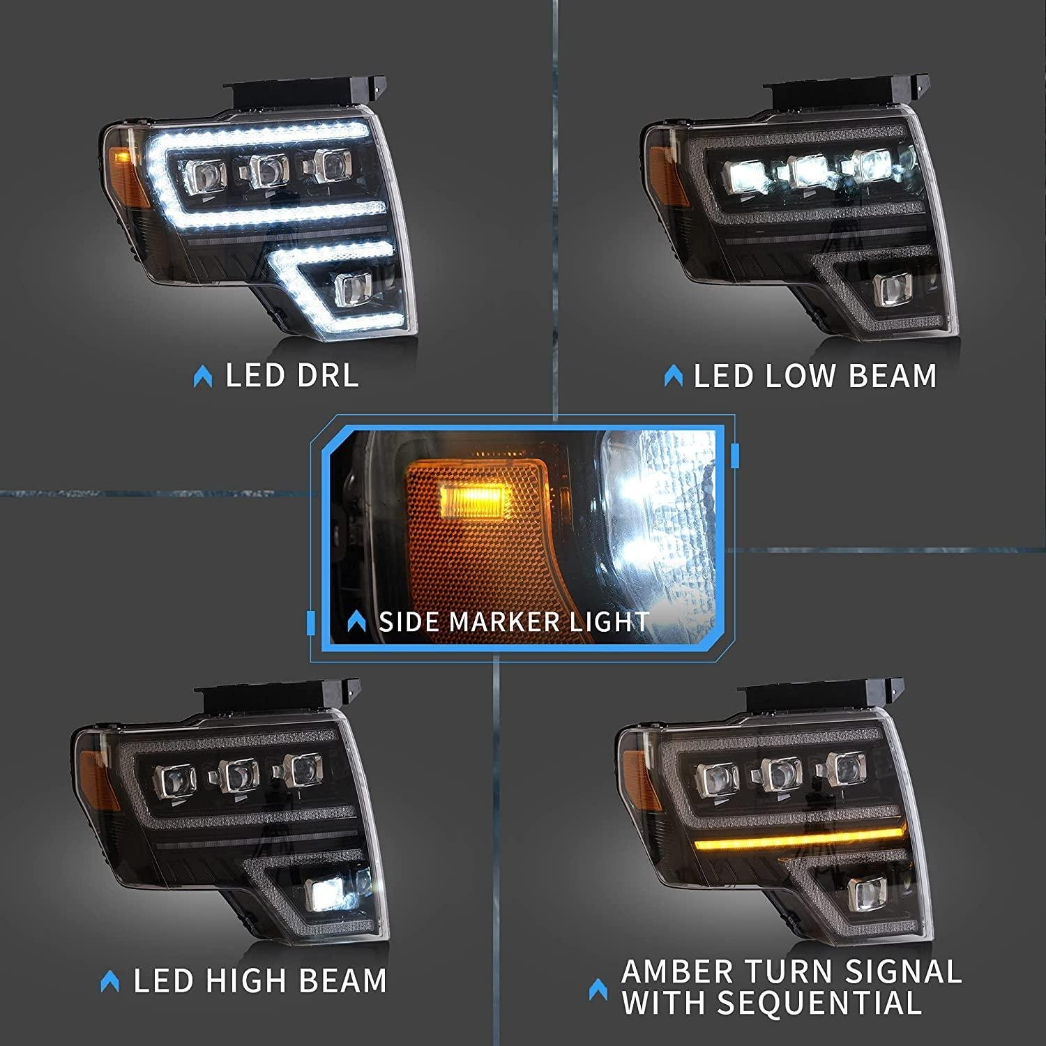 VLAND LED Projector Headlights For Ford F150 Pickup 2009-2014 With DRL [DOT. SAE.] - Image 4