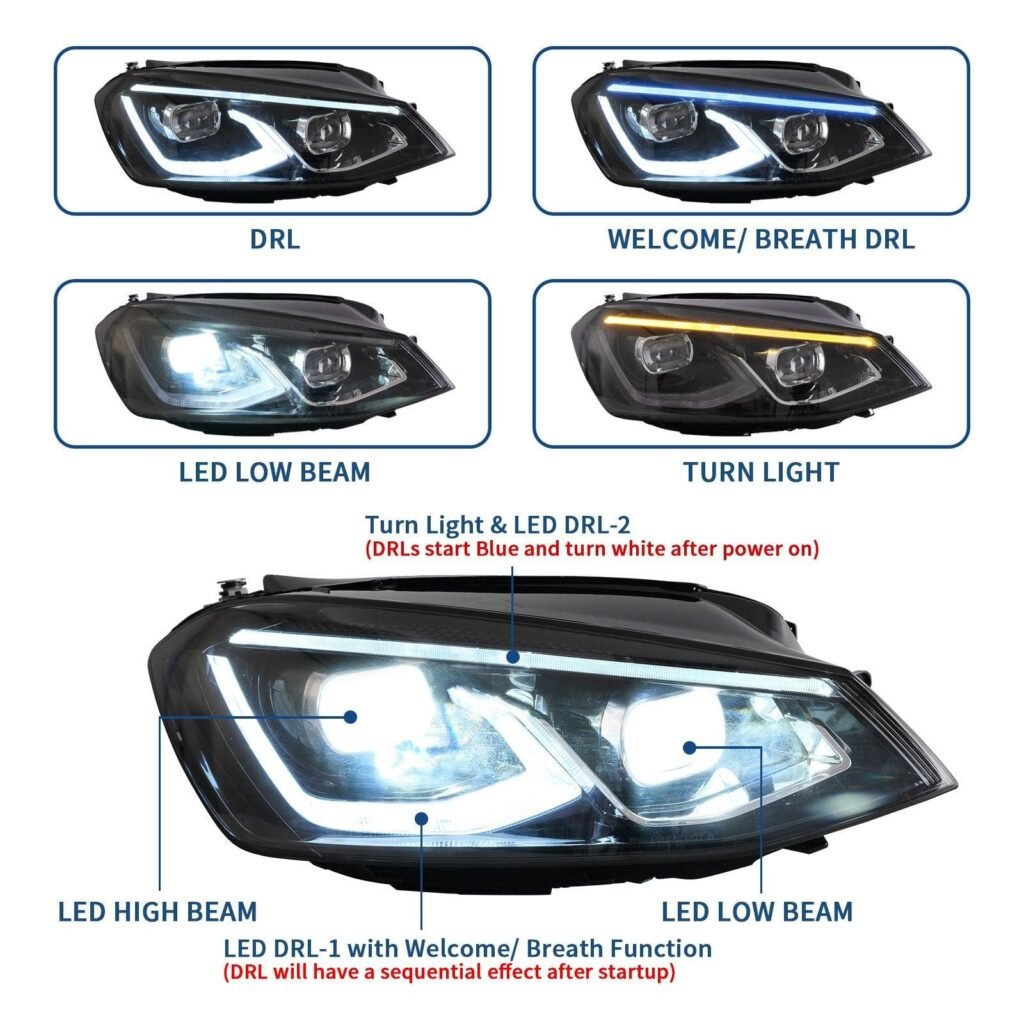 VLAND LED Projector Headlights For Volkswagen(VW) Golf MK7 2014-2017 With Sequential indicator Turn Signals (MK8 Style)