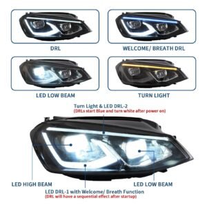 VLAND LED Projector Headlights For Volkswagen(VW) Golf MK7 2014-2017 With Sequential indicator Turn Signals (MK8 Style) - Image 6