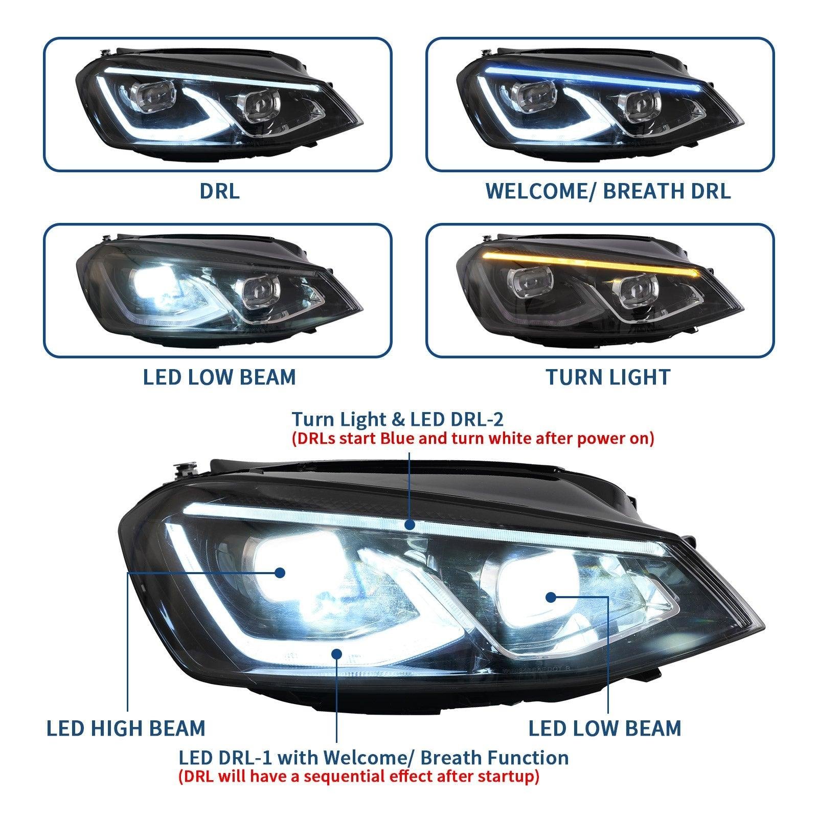 VLAND LED Projector Headlights For Volkswagen(VW) Golf MK7 2014-2017 With Sequential indicator Turn Signals (MK8 Style) - Image 6