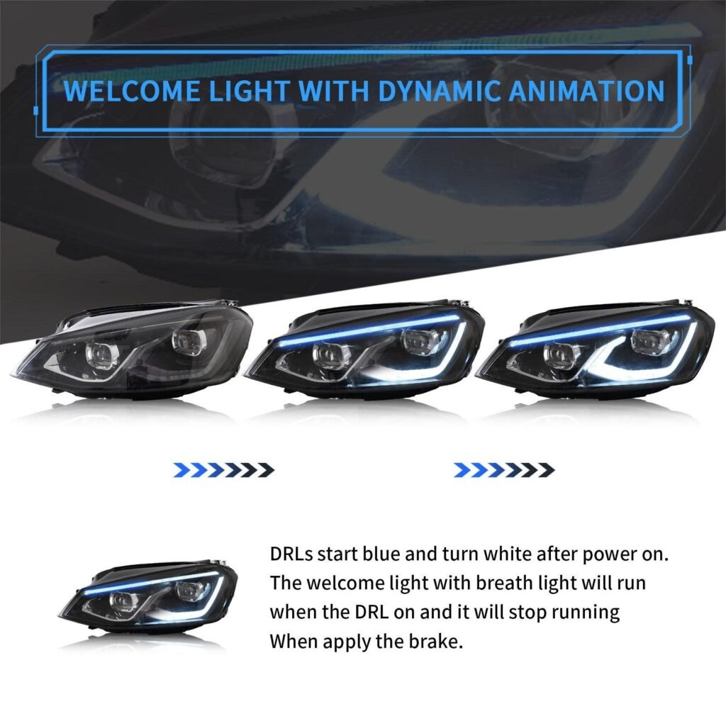 VLAND LED Projector Headlights For Volkswagen(VW) Golf MK7 2014-2017 With Sequential indicator Turn Signals (MK8 Style)