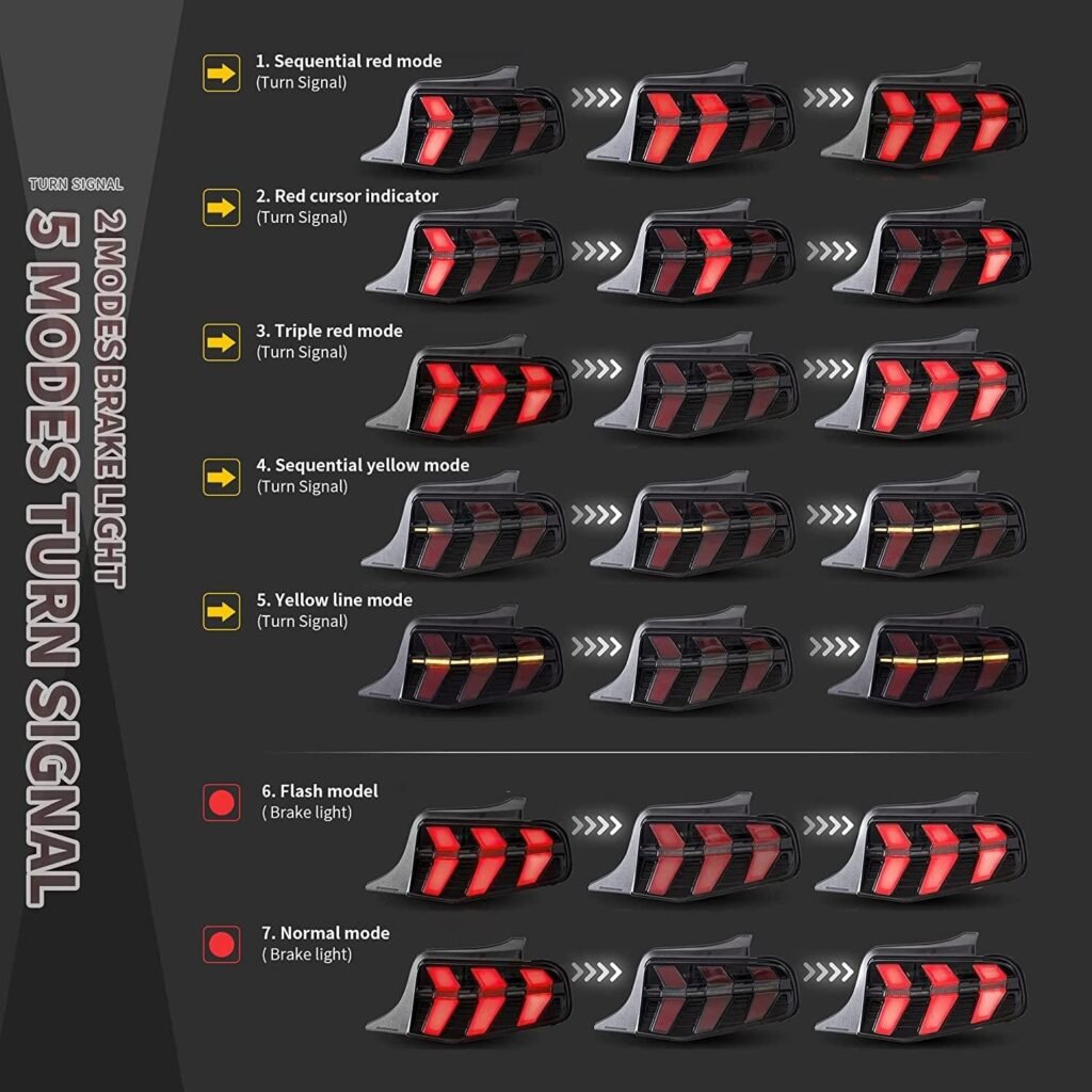 VLAND LED Tail Lights For Ford Mustang 2010 2011 2012 with 7 Lighting Modes [DOT.]