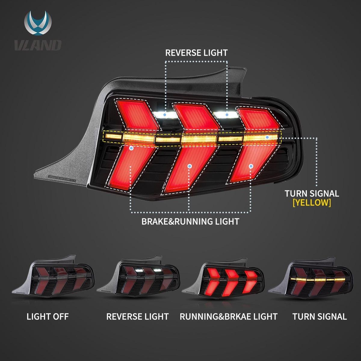 VLAND LED Tail Lights For Ford Mustang 2010 2011 2012 with 7 Lighting Modes [DOT.] - Image 9