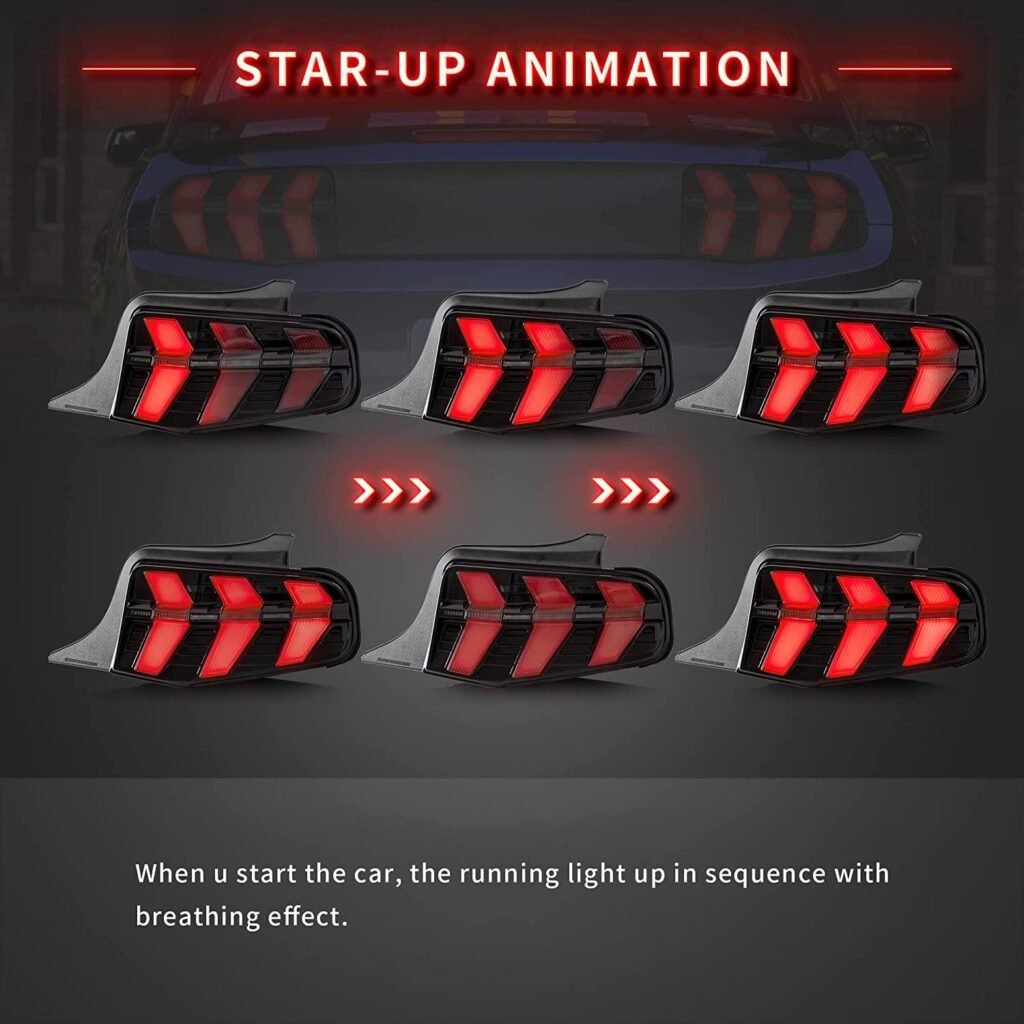 VLAND LED Tail Lights For Ford Mustang 2010 2011 2012 with 7 Lighting Modes [DOT.]