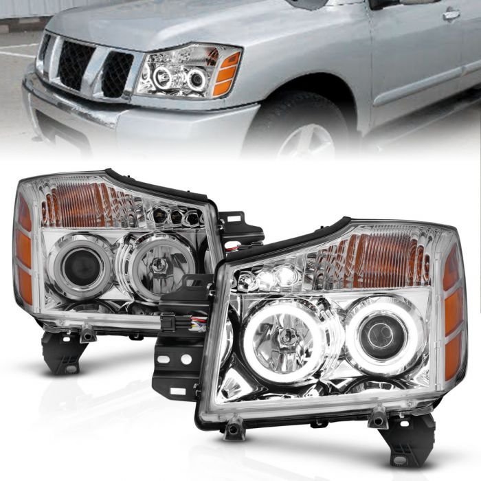 Nissan Armada 04-07 / Titan 04-15 Projector Headlights Chrome W/ Rx Halo