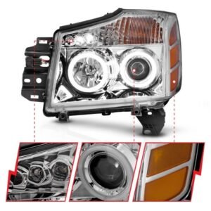 Nissan Armada 04-07 / Titan 04-15 Projector Headlights Chrome W/ Rx Halo - Image 3
