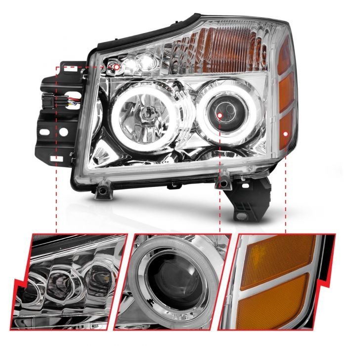 Nissan Armada 04-07 / Titan 04-15 Projector Headlights Chrome W/ Rx Halo