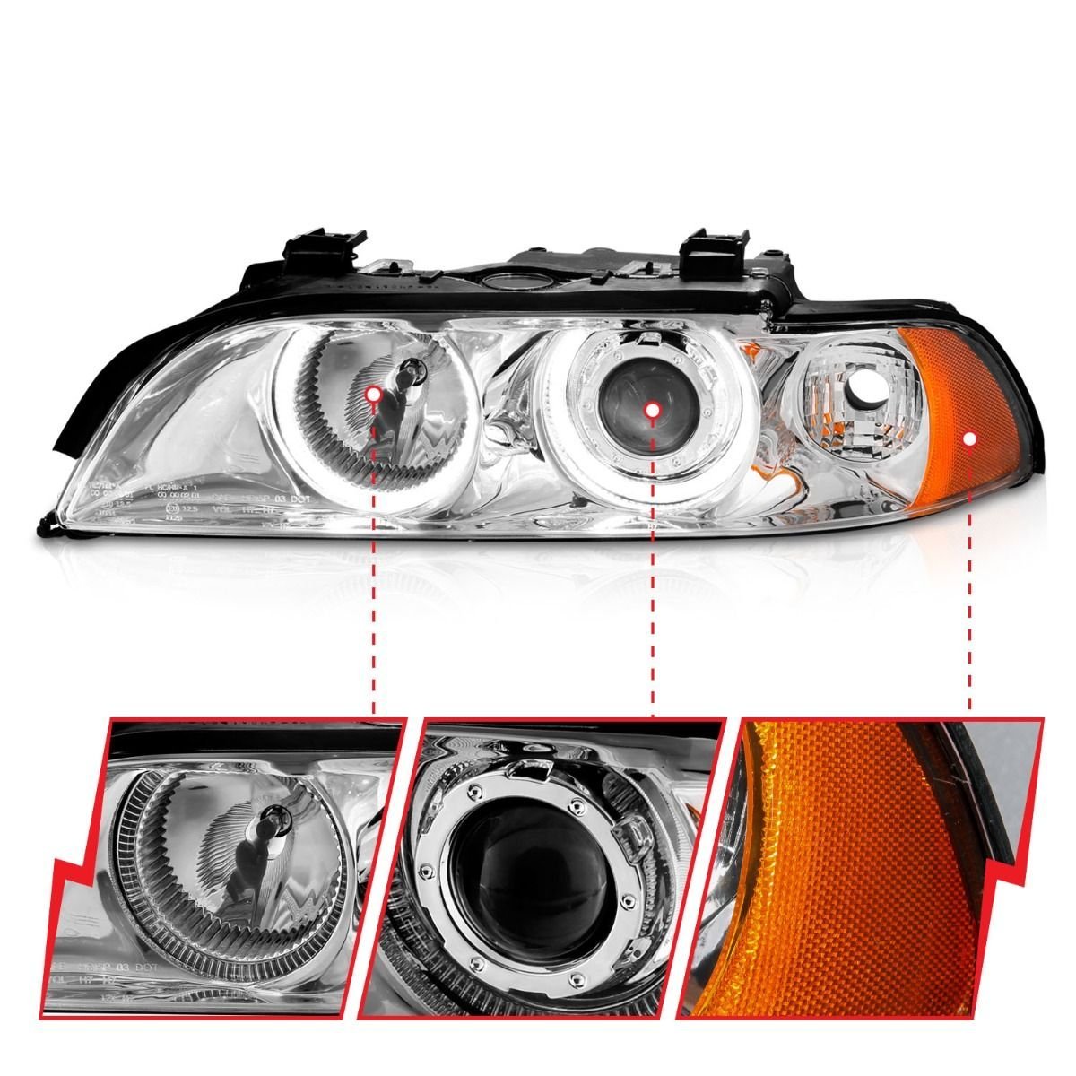 BMW 5 Series E39 97-01 Projector Headlights Chrome - Image 3