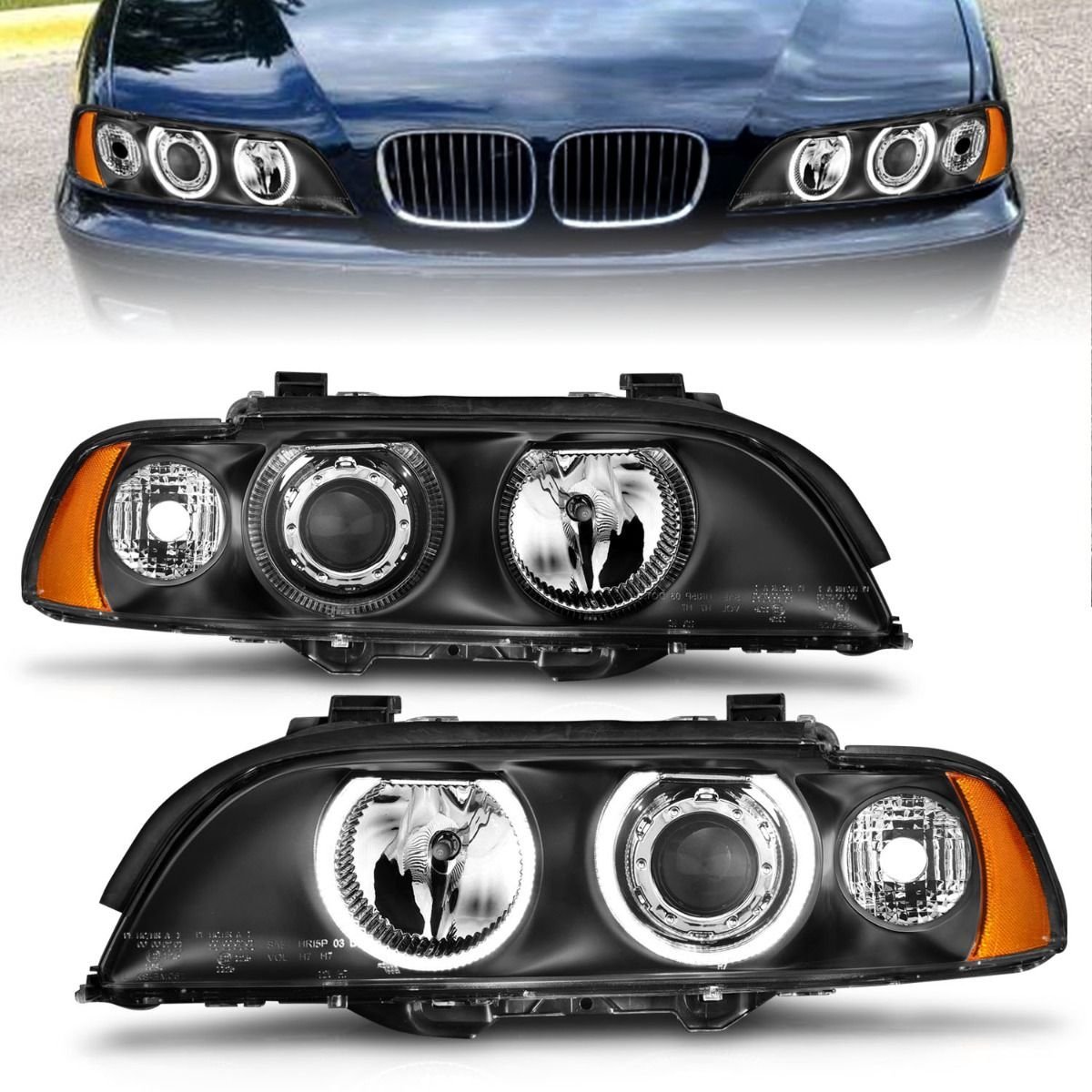 BMW 5 Series E39 97-01 Projector Headlights Black - Image 1