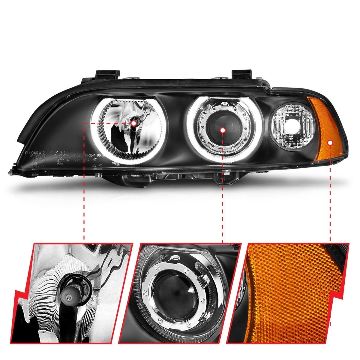 BMW 5 Series E39 97-01 Projector Headlights Black - Image 2