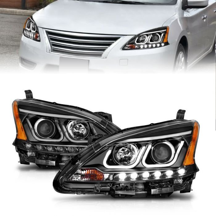 Nissan Sentra 13-15 Projector Headlights U-bar Black Clear