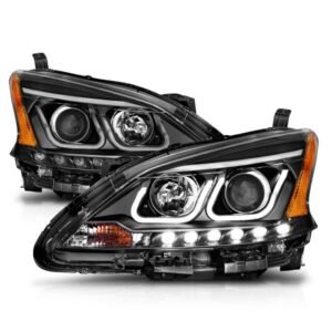 Nissan Sentra 13-15 Projector Headlights U-bar Black Clear - Image 2