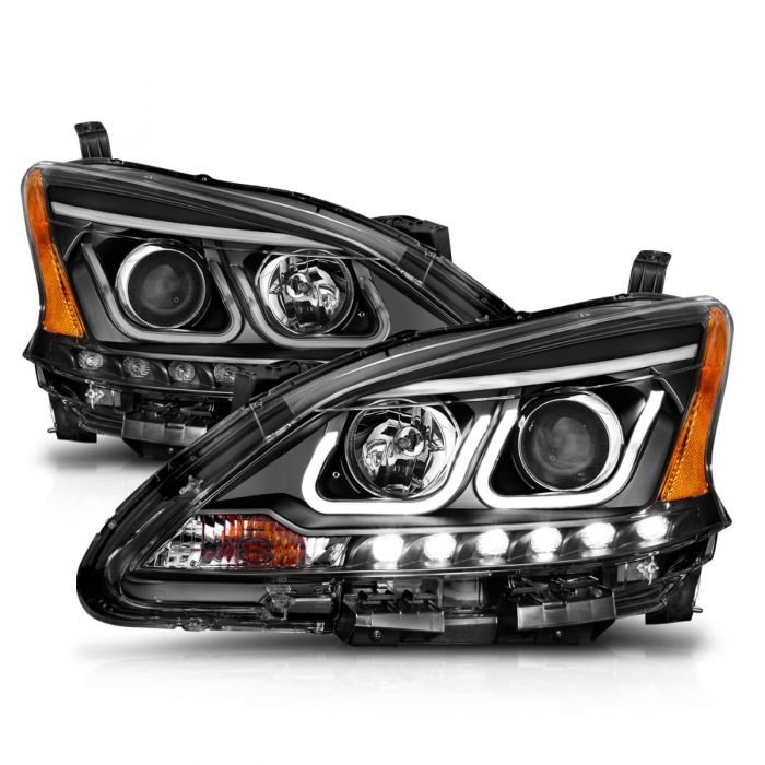 Nissan Sentra 13-15 Projector Headlights U-bar Black Clear