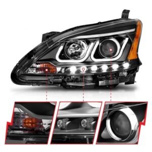 Nissan Sentra 13-15 Projector Headlights U-bar Black Clear - Image 3
