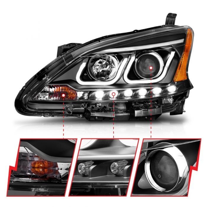 Nissan Sentra 13-15 Projector Headlights U-bar Black Clear