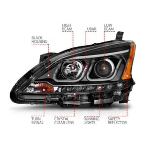 Nissan Sentra 13-15 Projector Headlights U-bar Black Clear - Image 4