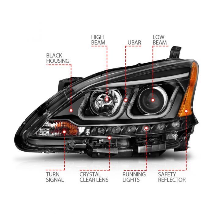 Nissan Sentra 13-15 Projector Headlights U-bar Black Clear